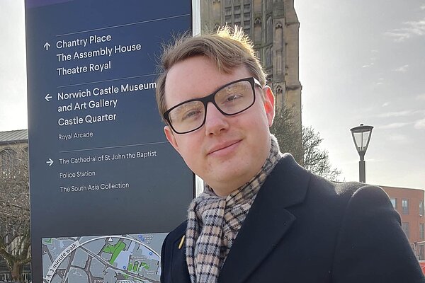 University Ward candidate James Hawketts in Norwich City Centre