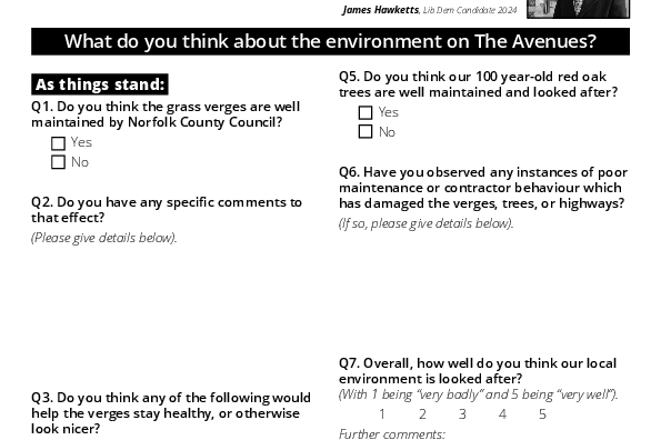 A survey of residents on the Avenues about the local environment.